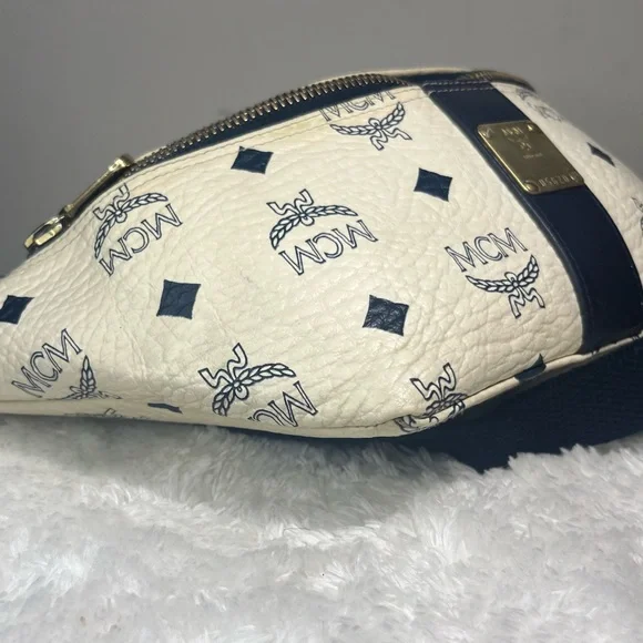 ❌❌SOLD❌❌AUTH MCM Bum Bag Waist Pouch blue and off white - Picture 6 of 12